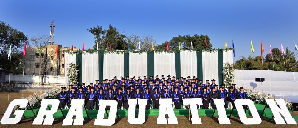 The Grade-XII students of the 2023-24 batch at Livingstone Foundation International School during their graduation ceremony on February 10. (Photo courtesy: LFI)